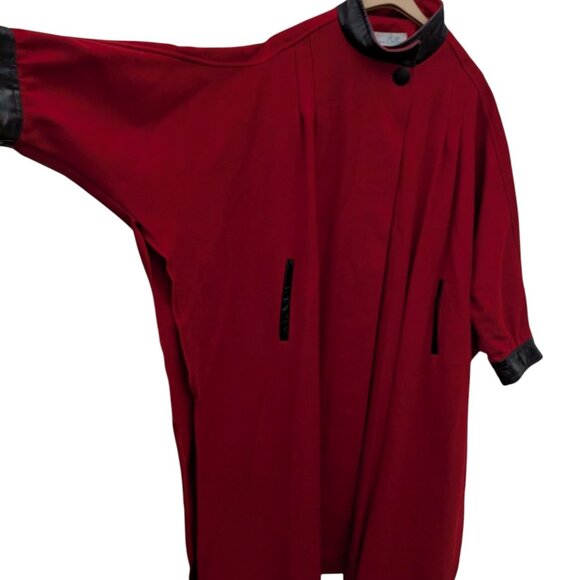 Vintage Dani Colby 80% Wool Blend Cape Coat With Black Genuine Red Leather Trim - Picture 5 of 10